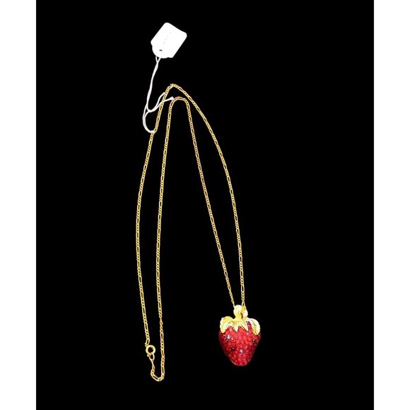 Suzanne Bjontegard Vintage Strawberry Necklace Brooch Gold Tone Ruby Rhinestone - Picture 3 of 5